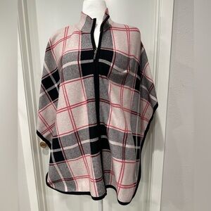 Nicole Miller Pink and Black Plaid Poncho